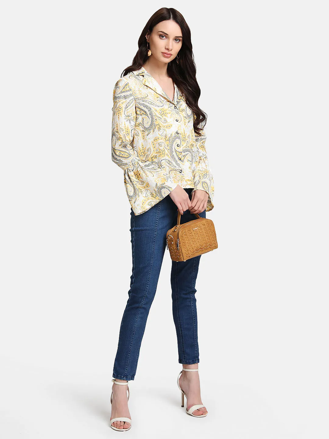 Paisley Print Jacquard Shirt With Bell Sleeves - Shop now!