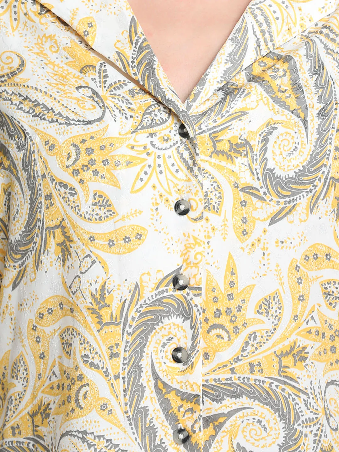 Paisley Print Jacquard Shirt With Bell Sleeves - Shop now!