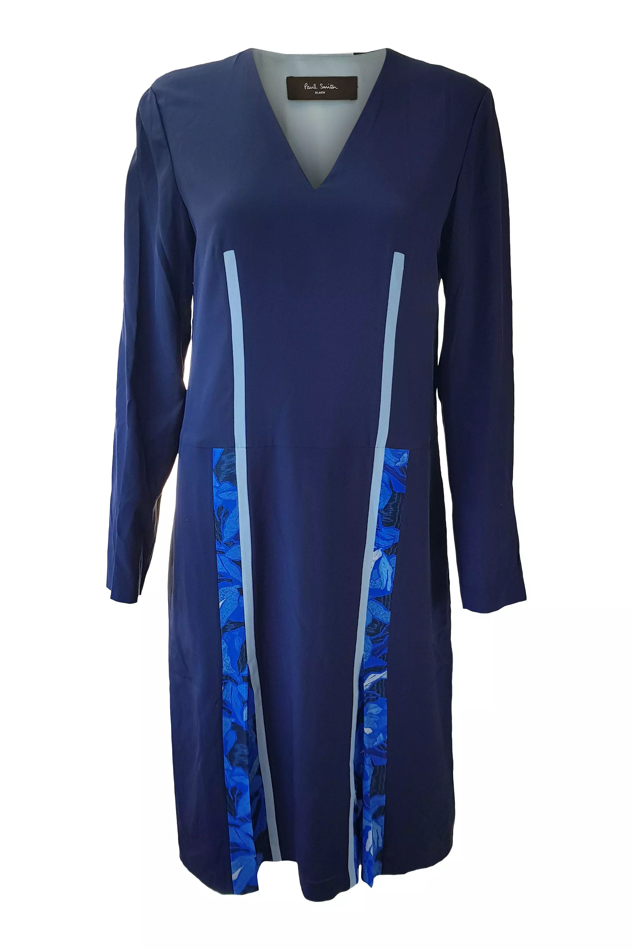 Paul Smith Silk Blue Long Sleeved Dress with Graphic Print Detail - IT 42