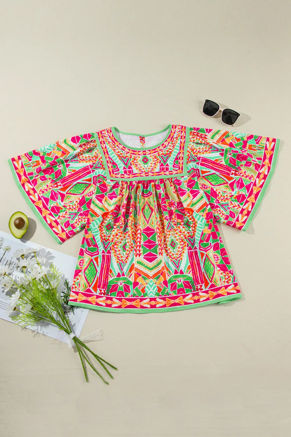 Printed Plus Size Round Neck Half Sleeve Blouse.