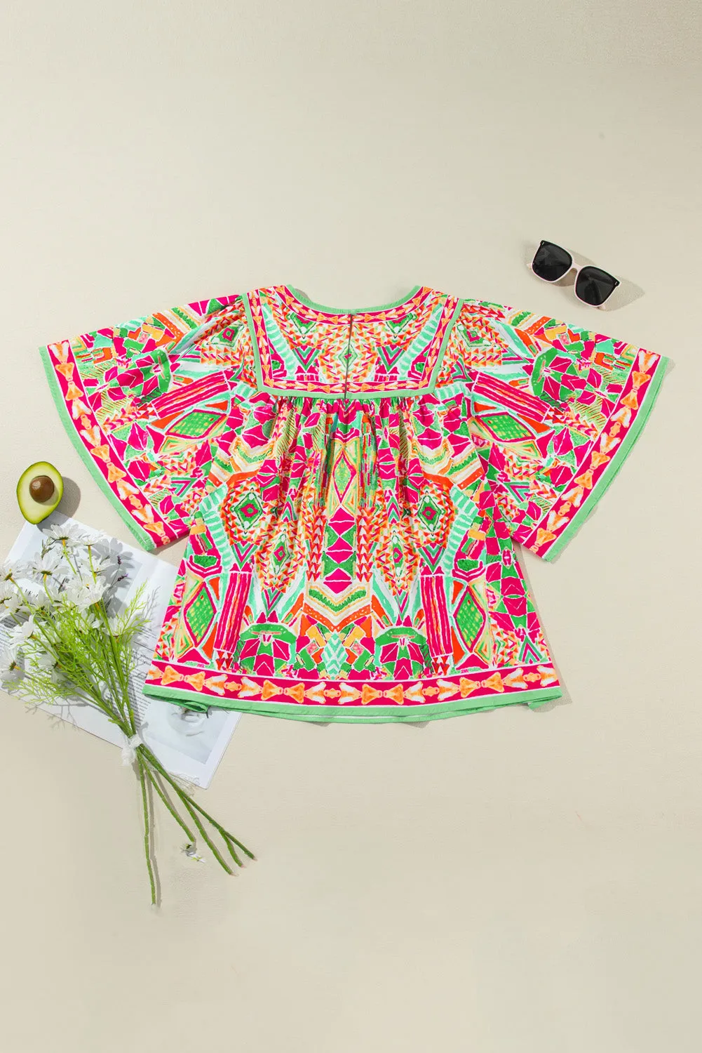 Printed Plus Size Round Neck Half Sleeve Blouse.