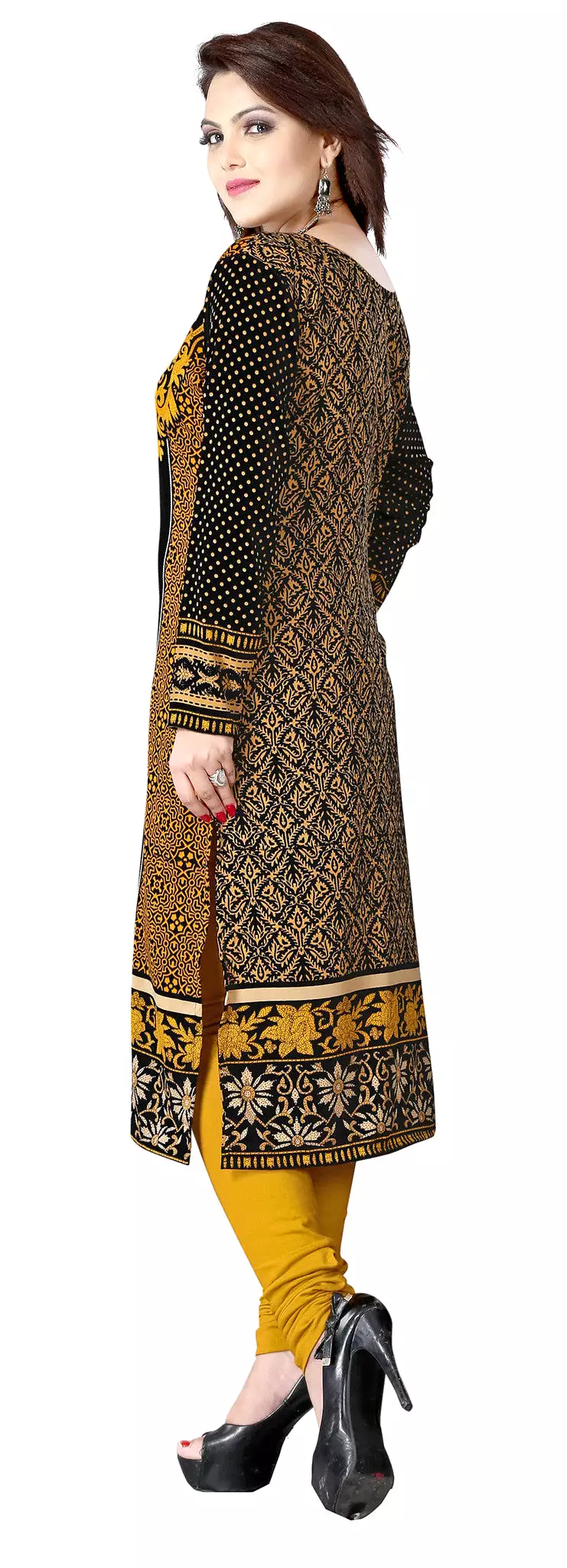 Printed Bronze Kurti Top Long Tunic Blouse - Womens India Clothing