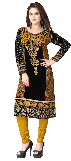 Printed Bronze Kurti Top Long Tunic Blouse - Womens India Clothing