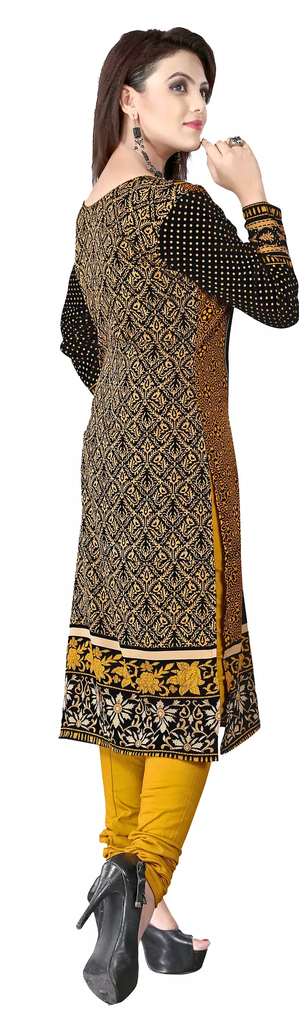 Printed Bronze Kurti Top Long Tunic Blouse - Womens India Clothing