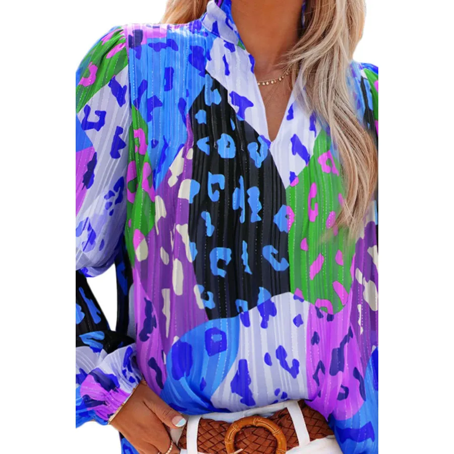 Printed Long Sleeve Blouse with Notched Design