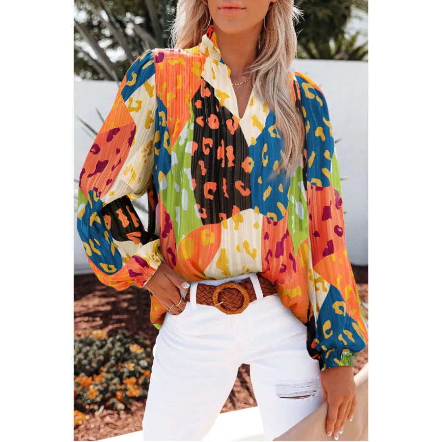 Printed Long Sleeve Blouse with Notched Design