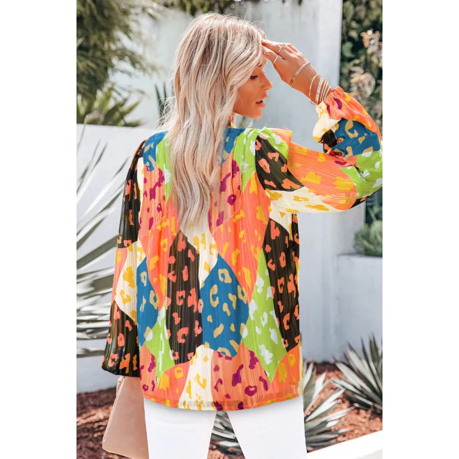 Printed Long Sleeve Blouse with Notched Design