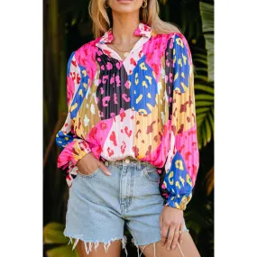 Printed Long Sleeve Blouse with Notched Design