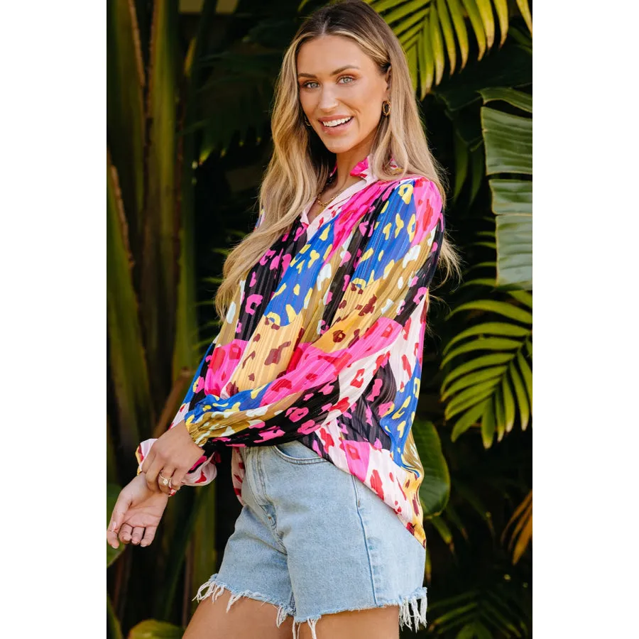 Printed Long Sleeve Blouse with Notched Design