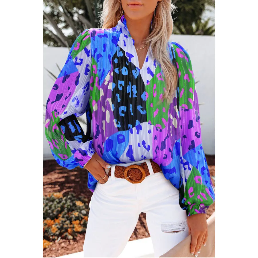 Printed Long Sleeve Blouse with Notched Design