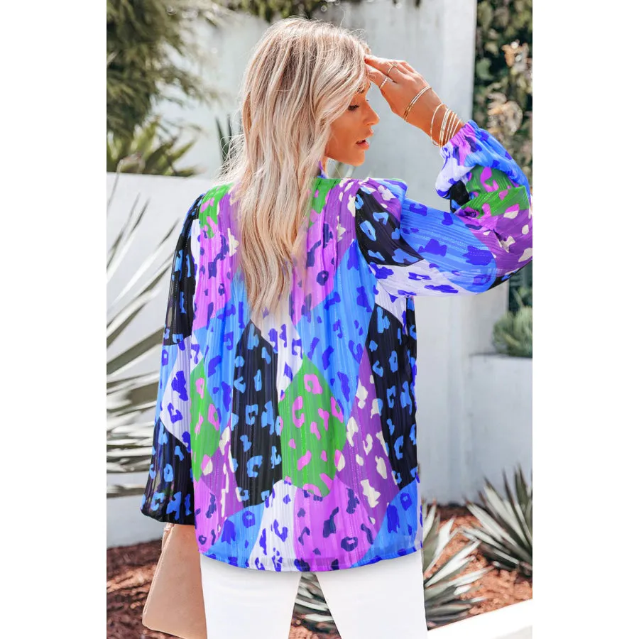 Printed Long Sleeve Blouse with Notched Design