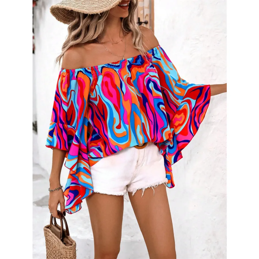 Off-Shoulder Printed Blouse