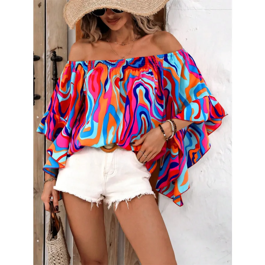 Off-Shoulder Printed Blouse