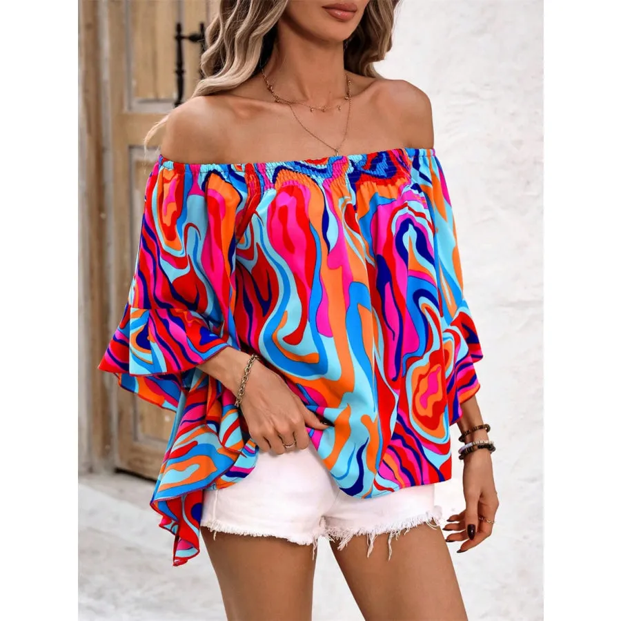 Off-Shoulder Printed Blouse