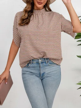 Printed Tie Neck Blouse with Half Sleeves