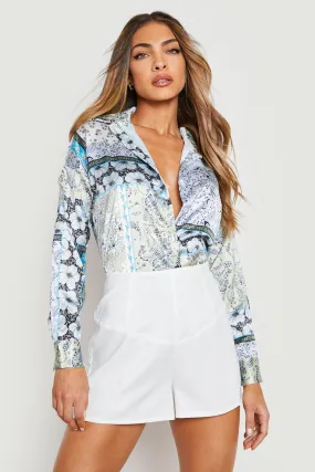 Satin Paisley Scarf Print Shirt