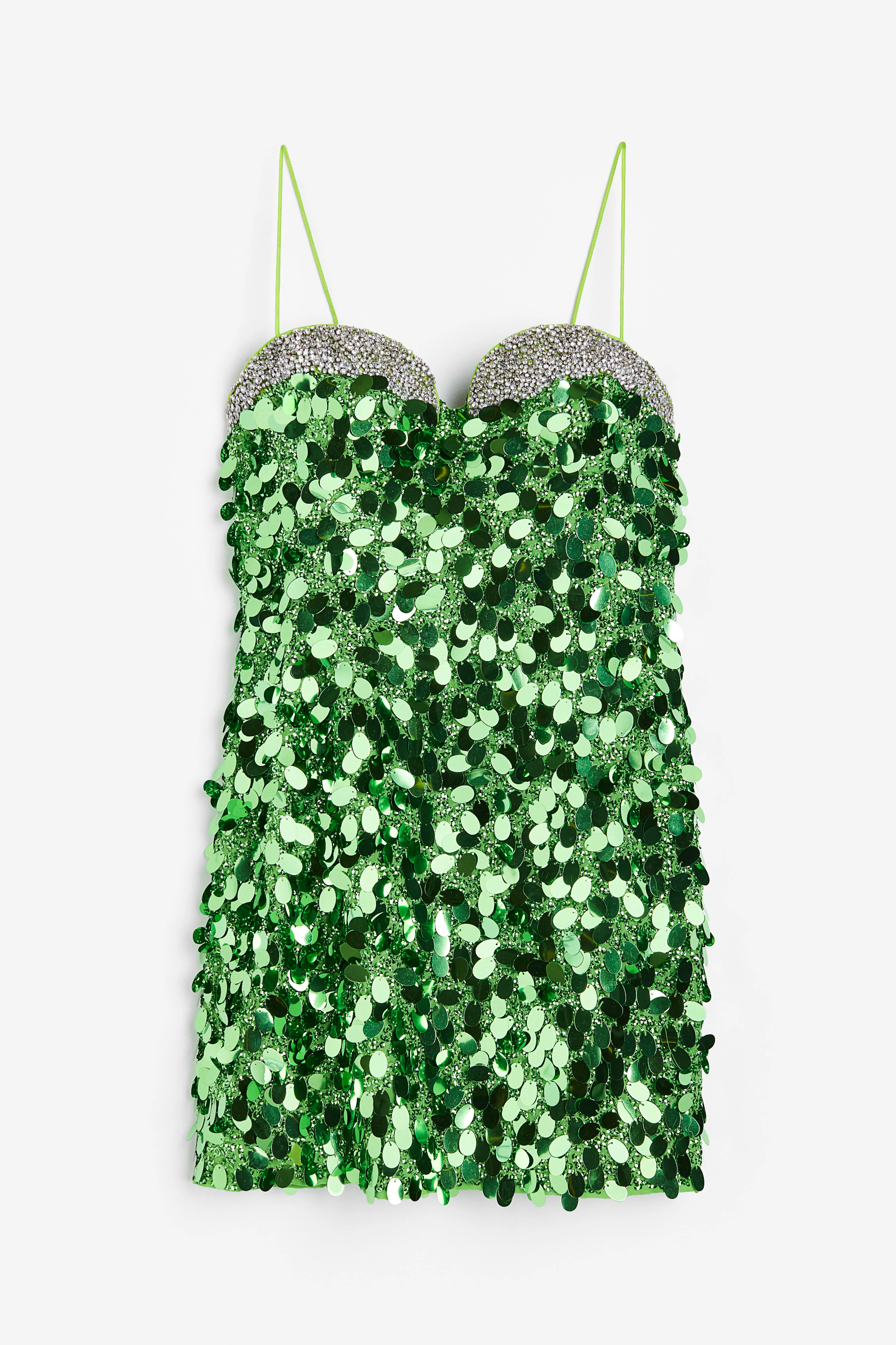 Sequined Mini Dress - Sweetheart Neckline - Sleeveless - Green - Ladies | H&M GB