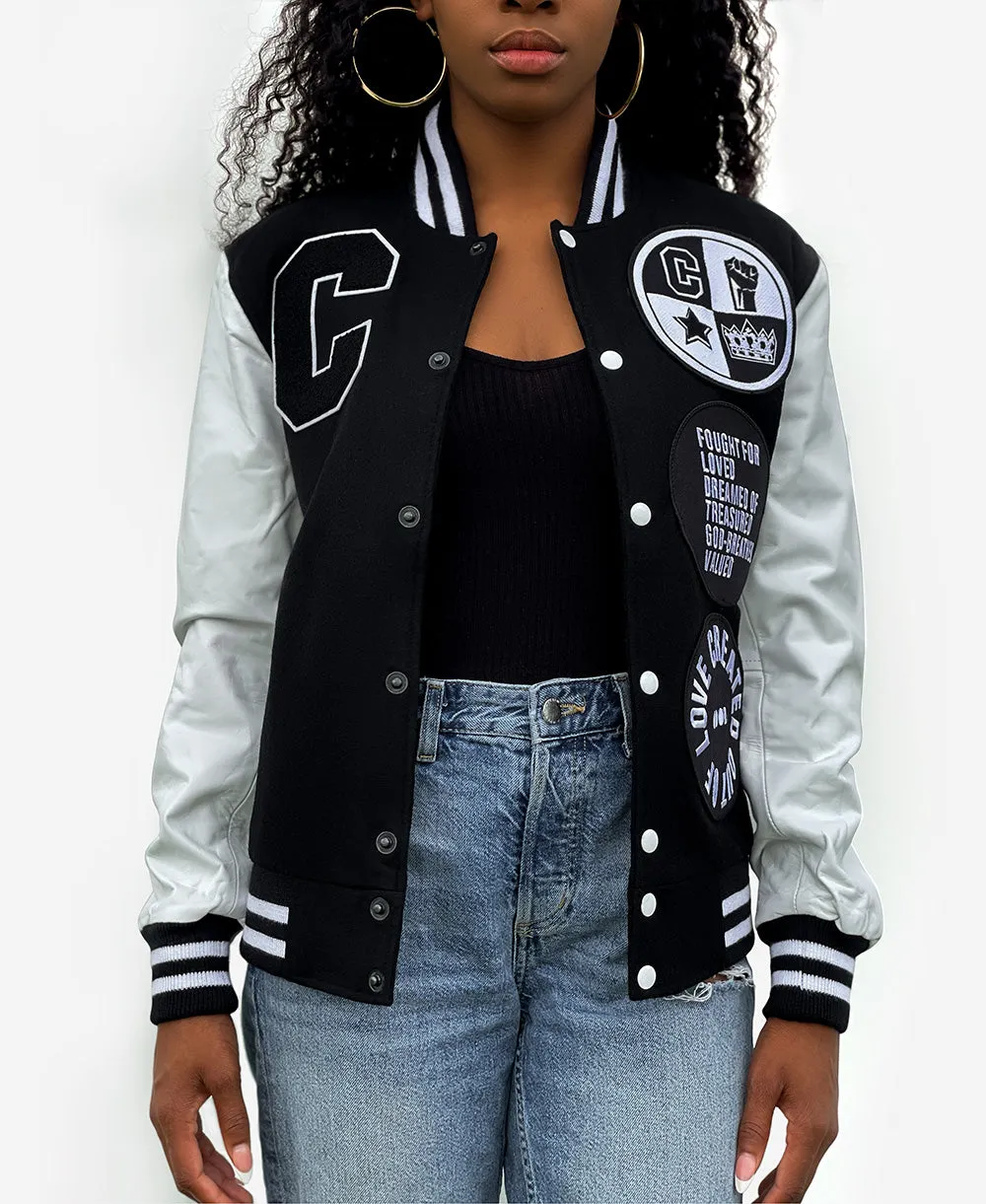 SHE'S COOL Black White Varsity Jacket