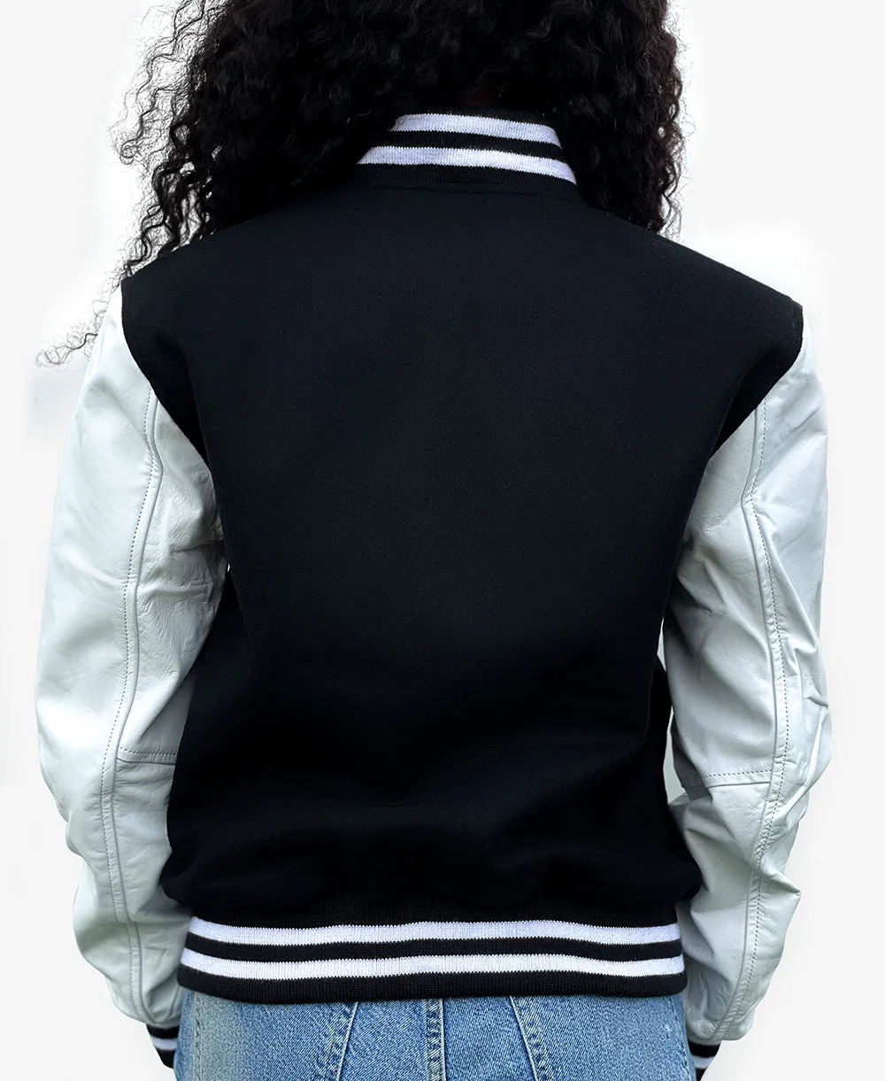 SHE'S COOL Black White Varsity Jacket