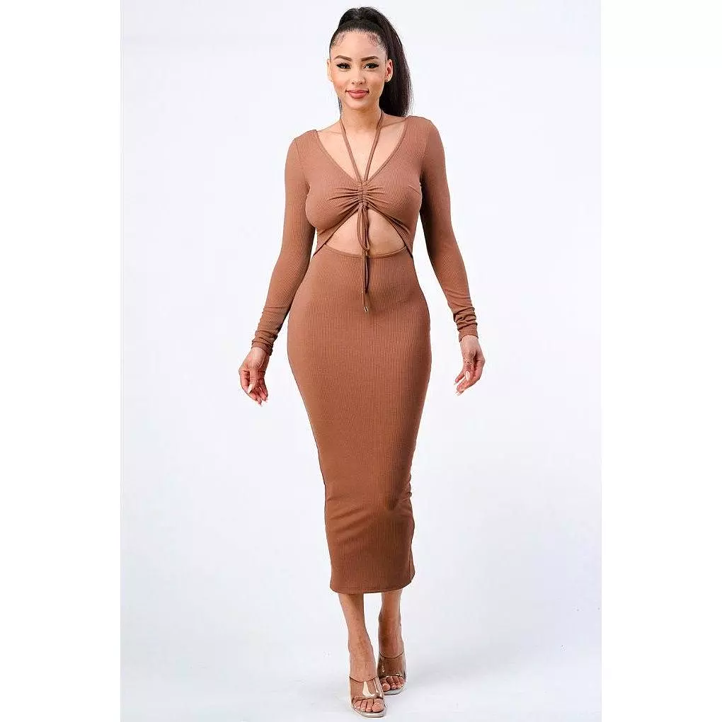 Shirred Cut-out Long Sleeve Dress | Trendy Front Style