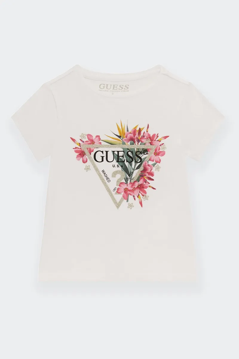 Short Sleeve Logo Flower White T-Shirt