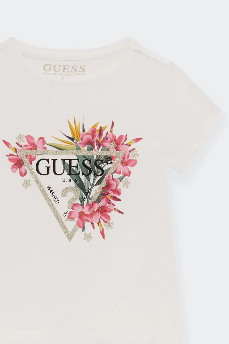 Short Sleeve Logo Flower White T-Shirt