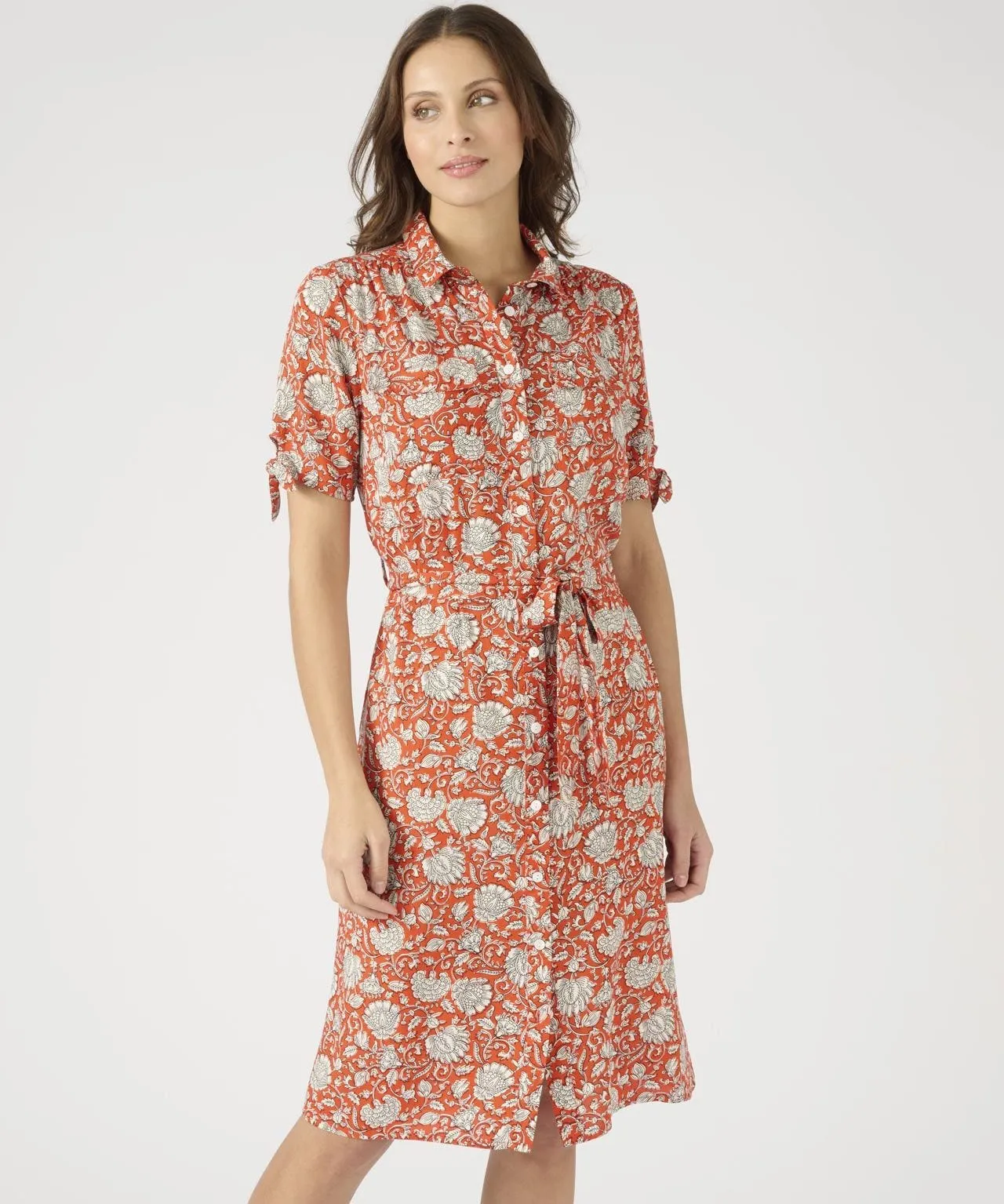 Floral Print Short Sleeved Shirt Dress