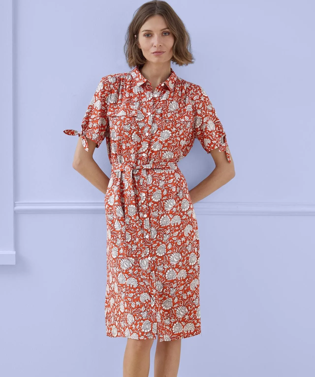 Floral Print Short Sleeved Shirt Dress