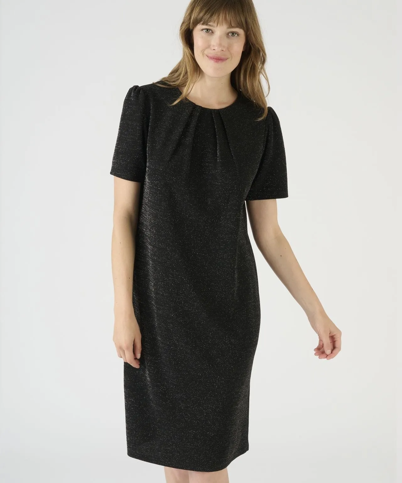 Slinky Gathered Neck Short Sleeved Dress