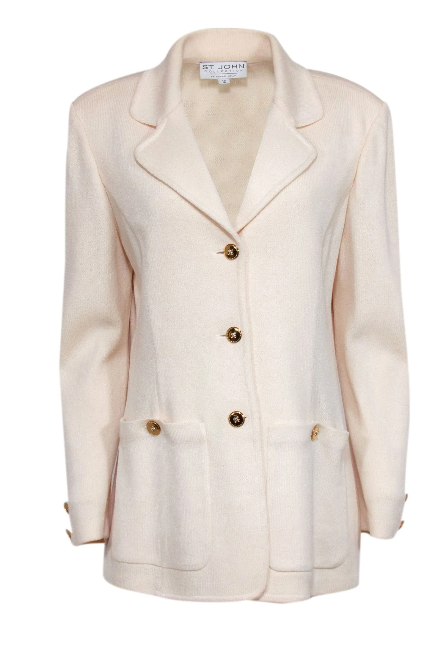 St. John Cream Knit Gold Button Front Blazer Sz 12