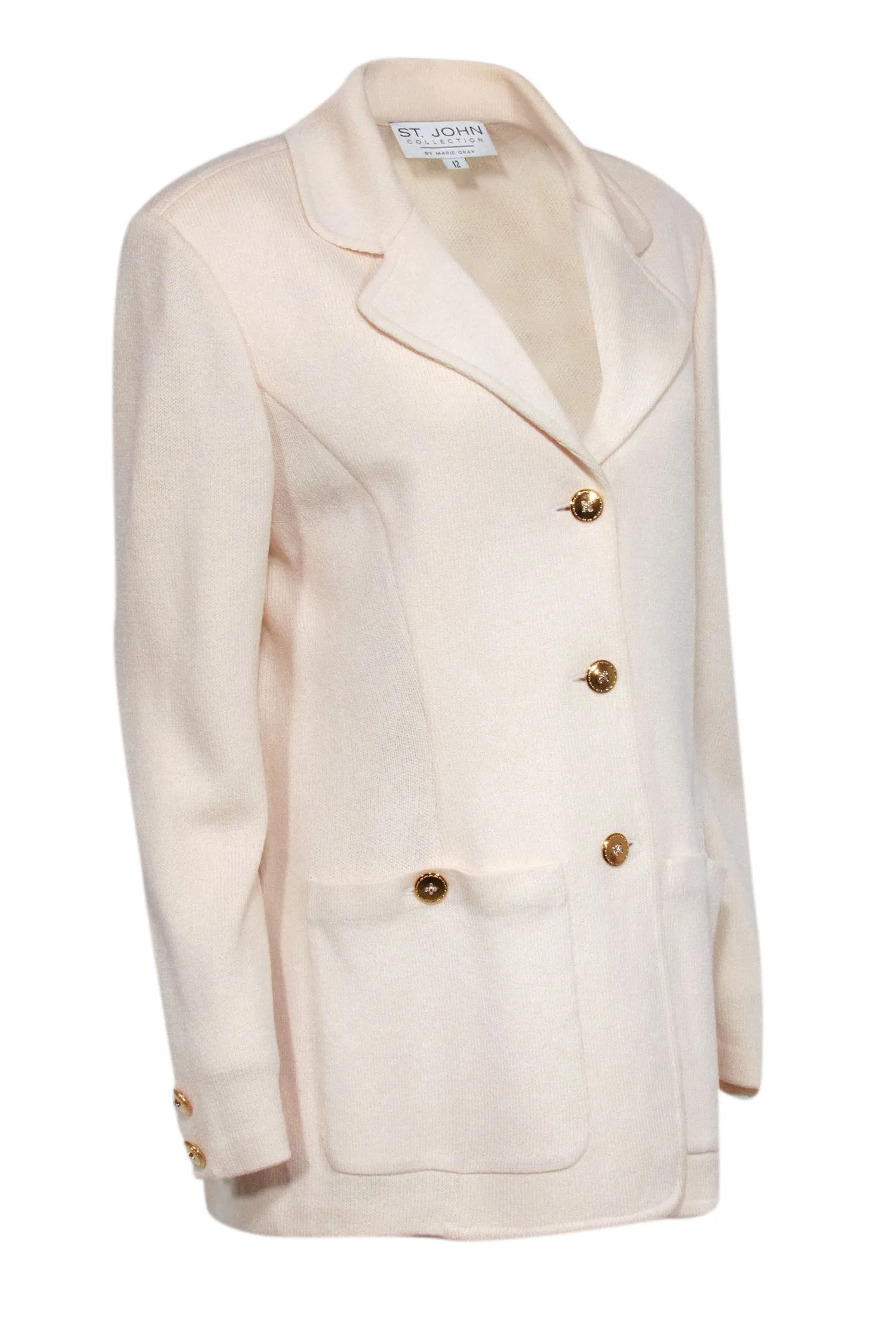 St. John Cream Knit Gold Button Front Blazer Sz 12