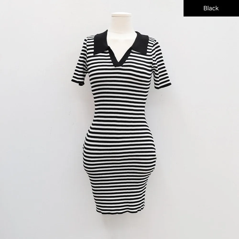 Striped Collared Mini Dress - CM29