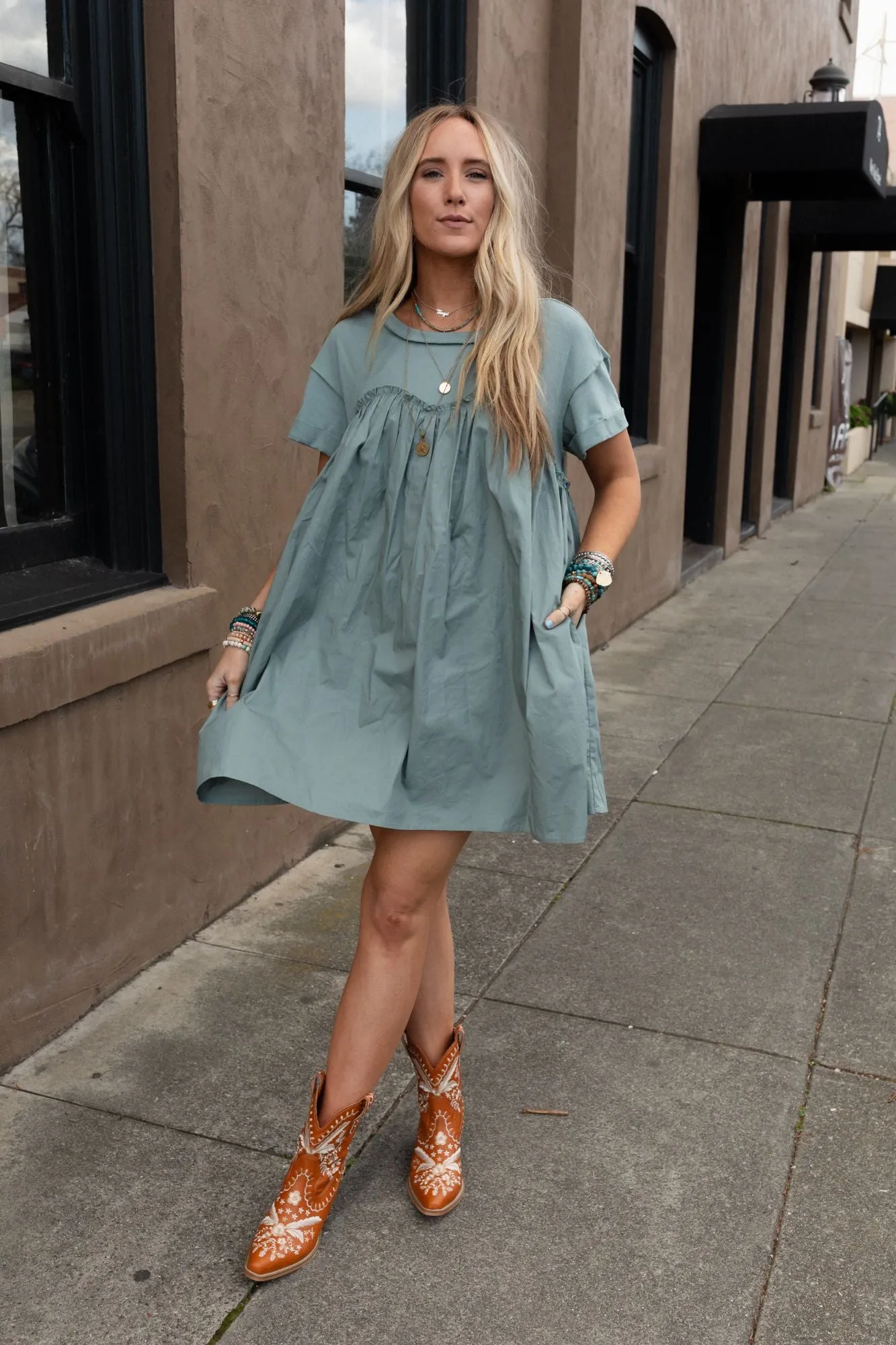 Sage Green Sweetheart Neckline T-Shirt Dress