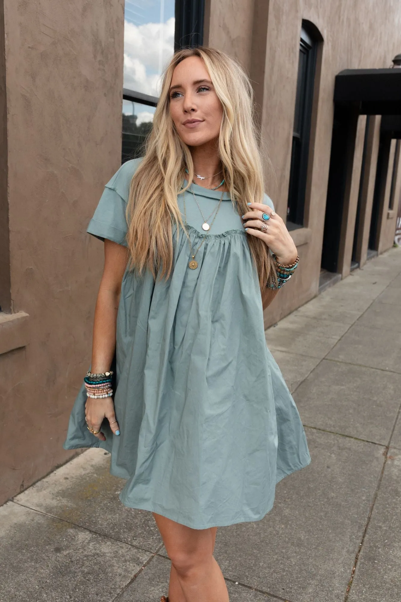 Sage Green Sweetheart Neckline T-Shirt Dress