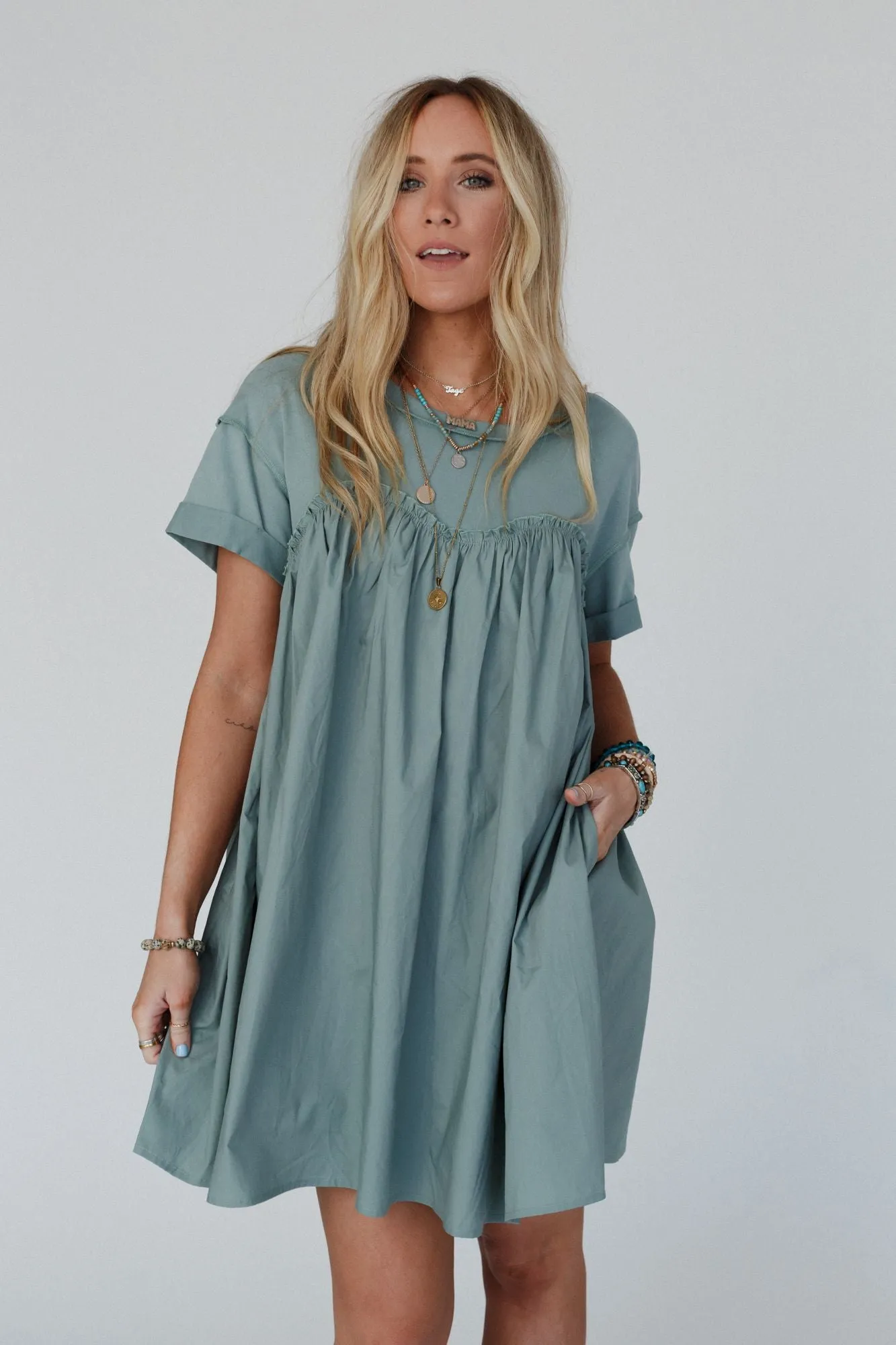 Sage Green Sweetheart Neckline T-Shirt Dress