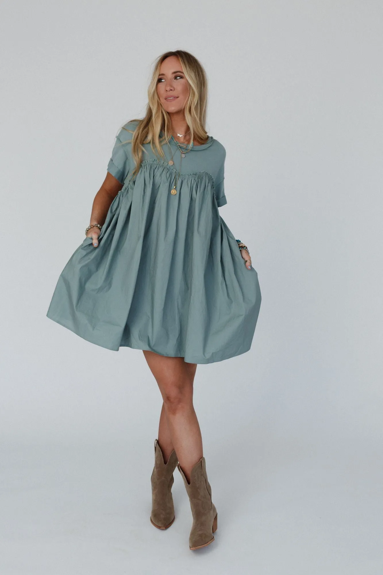 Sage Green Sweetheart Neckline T-Shirt Dress