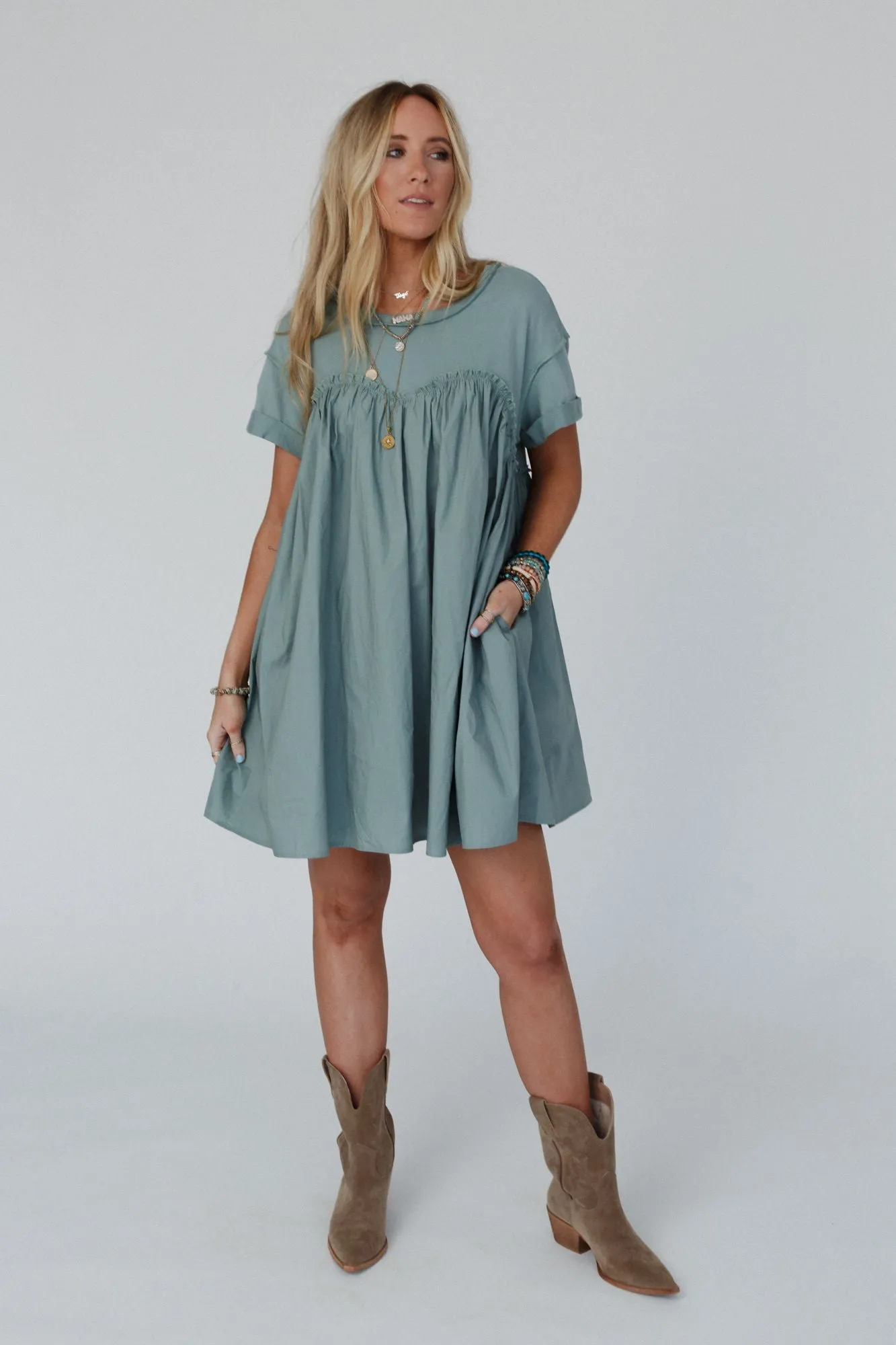 Sage Green Sweetheart Neckline T-Shirt Dress