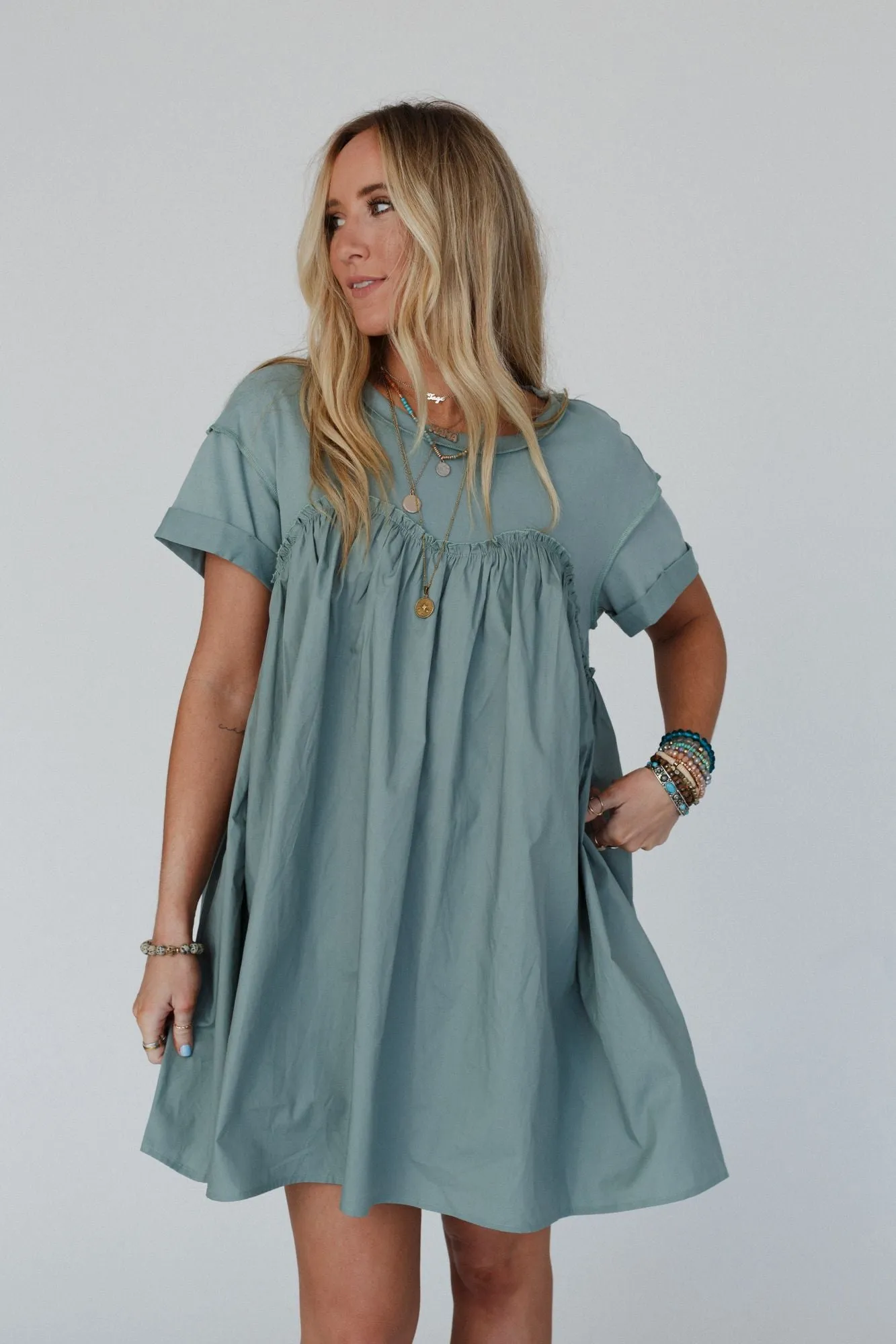 Sage Green Sweetheart Neckline T-Shirt Dress