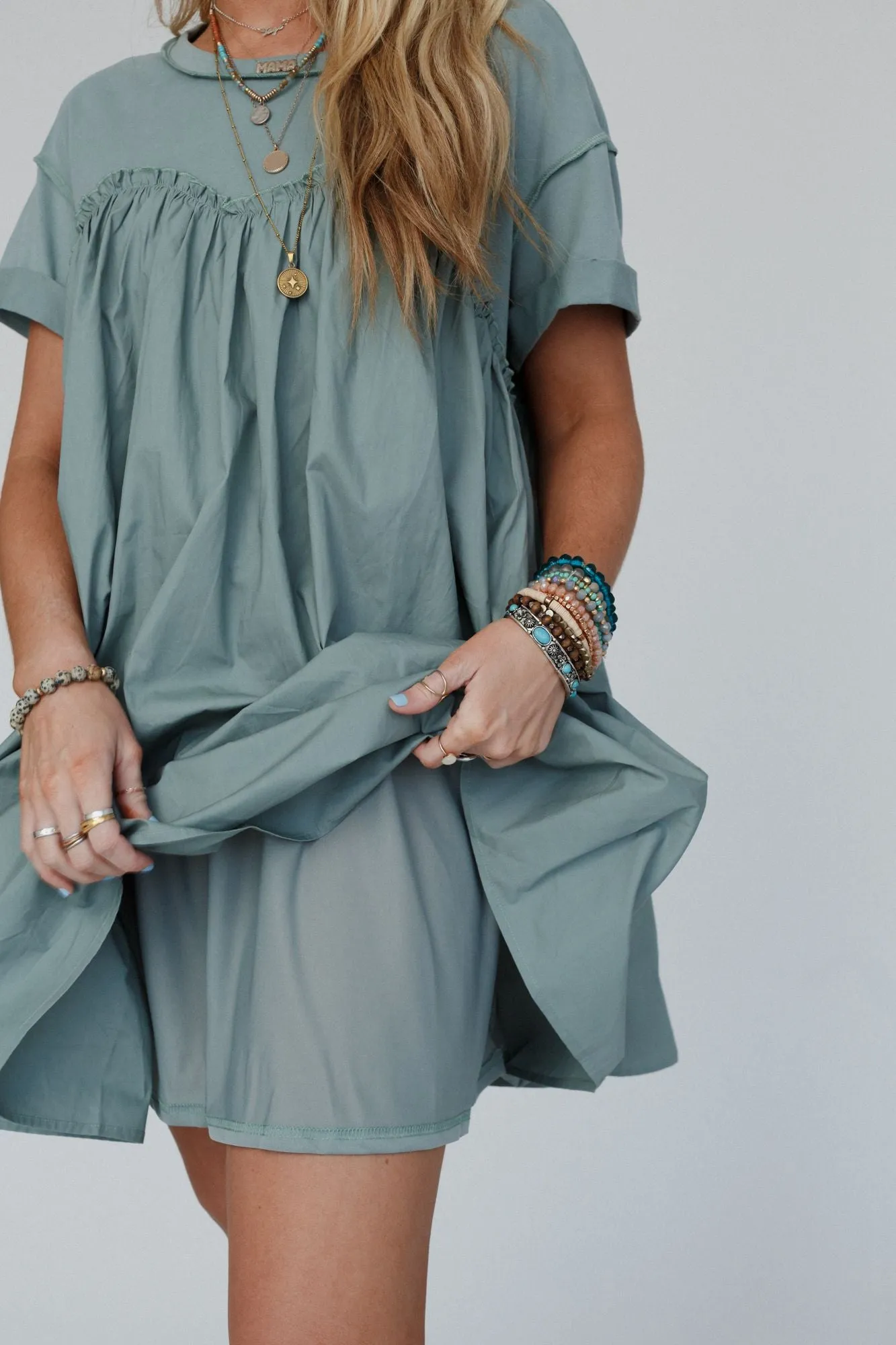 Sage Green Sweetheart Neckline T-Shirt Dress