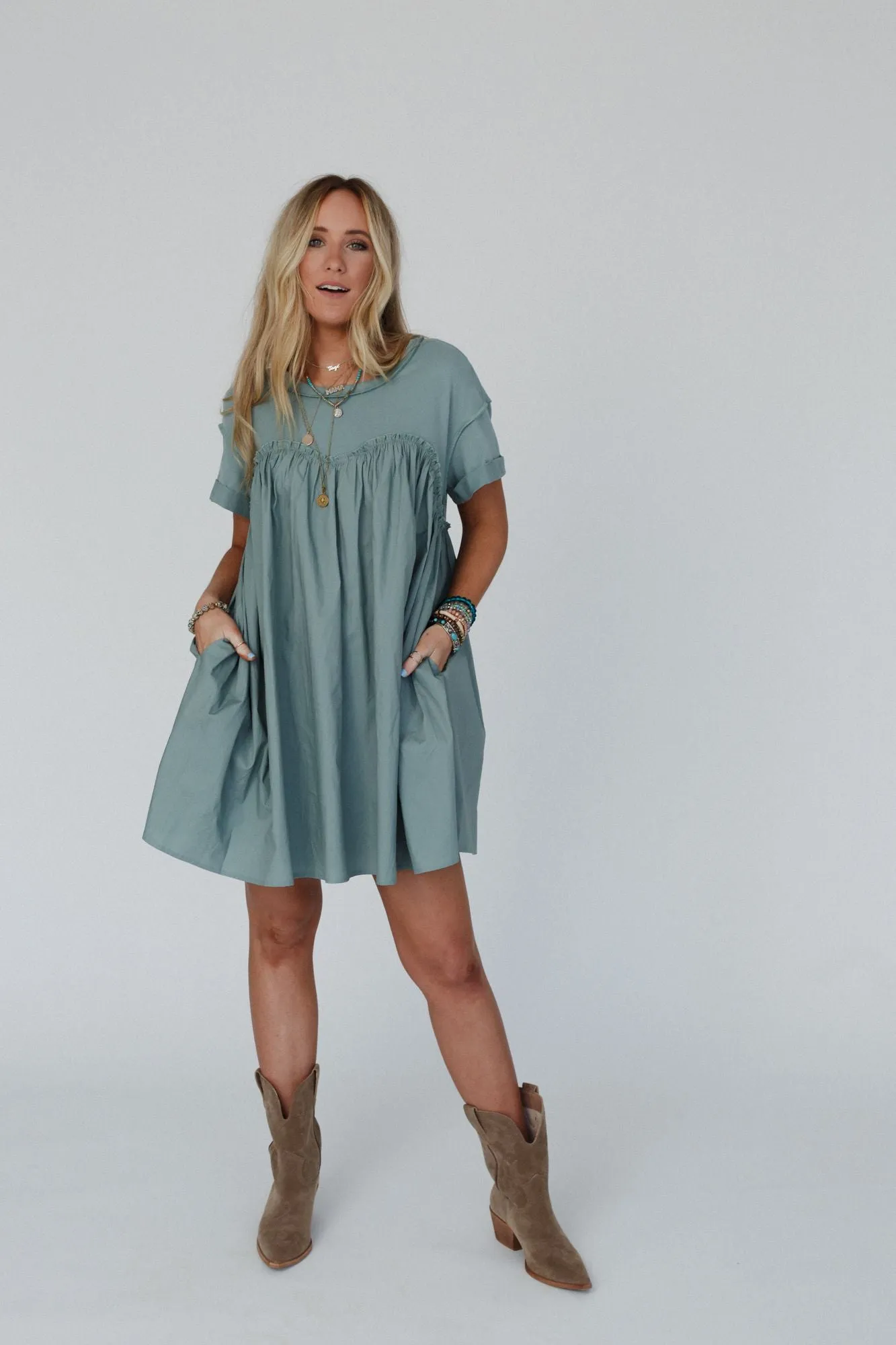 Sage Green Sweetheart Neckline T-Shirt Dress