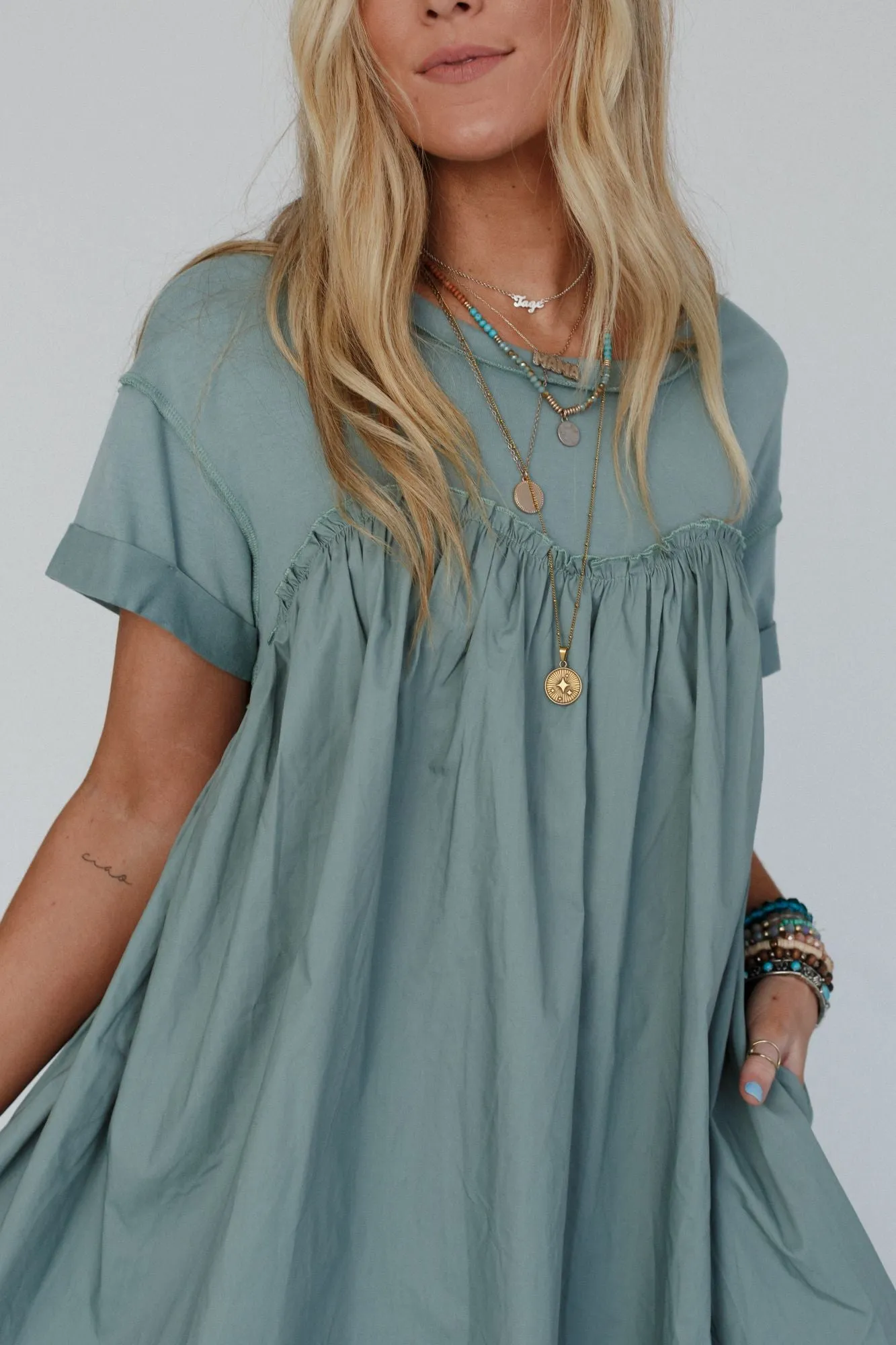 Sage Green Sweetheart Neckline T-Shirt Dress