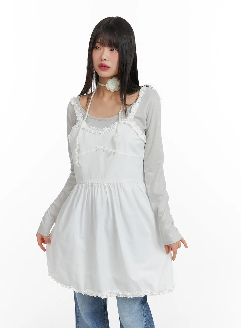 White Lace Mini Dress with Sweetheart Neckline - CF422