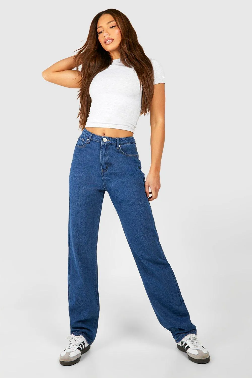 Tall Mid Wash Mid Waist Straight Fit Jeans