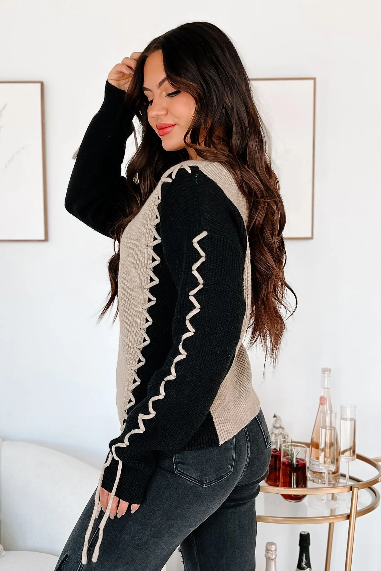 Taupe and Black Colorblock Sweater - Fall Into Place