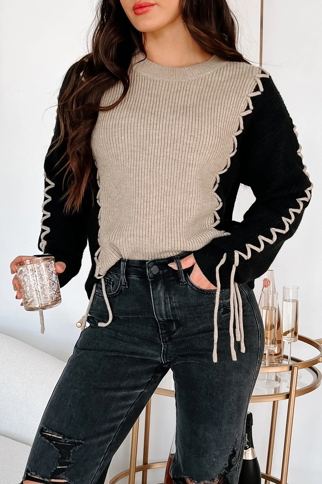 Taupe and Black Colorblock Sweater - Fall Into Place