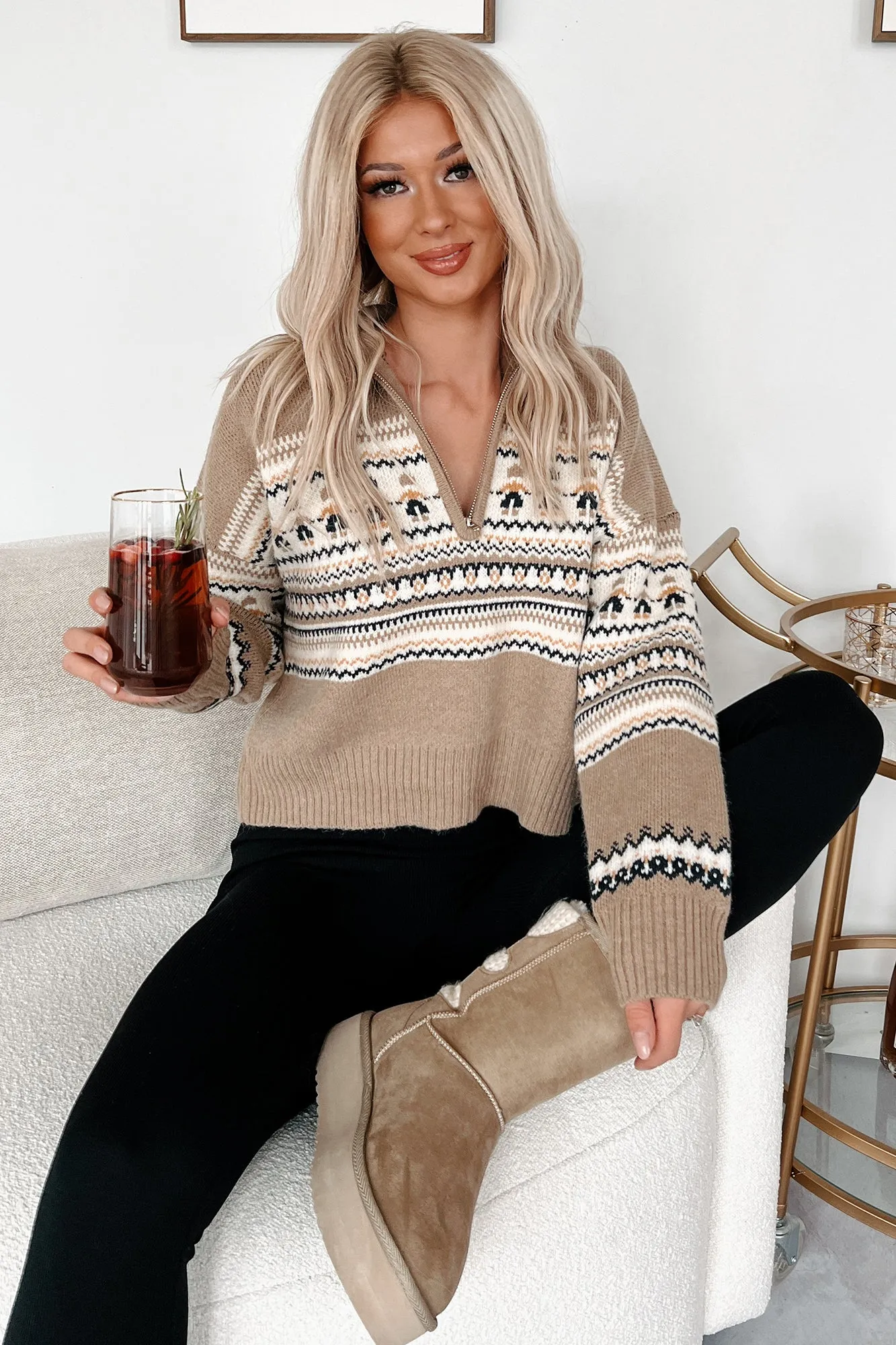 Taupe Combo Fair Isle Half-Zip Sweater - Leaves & Lattes