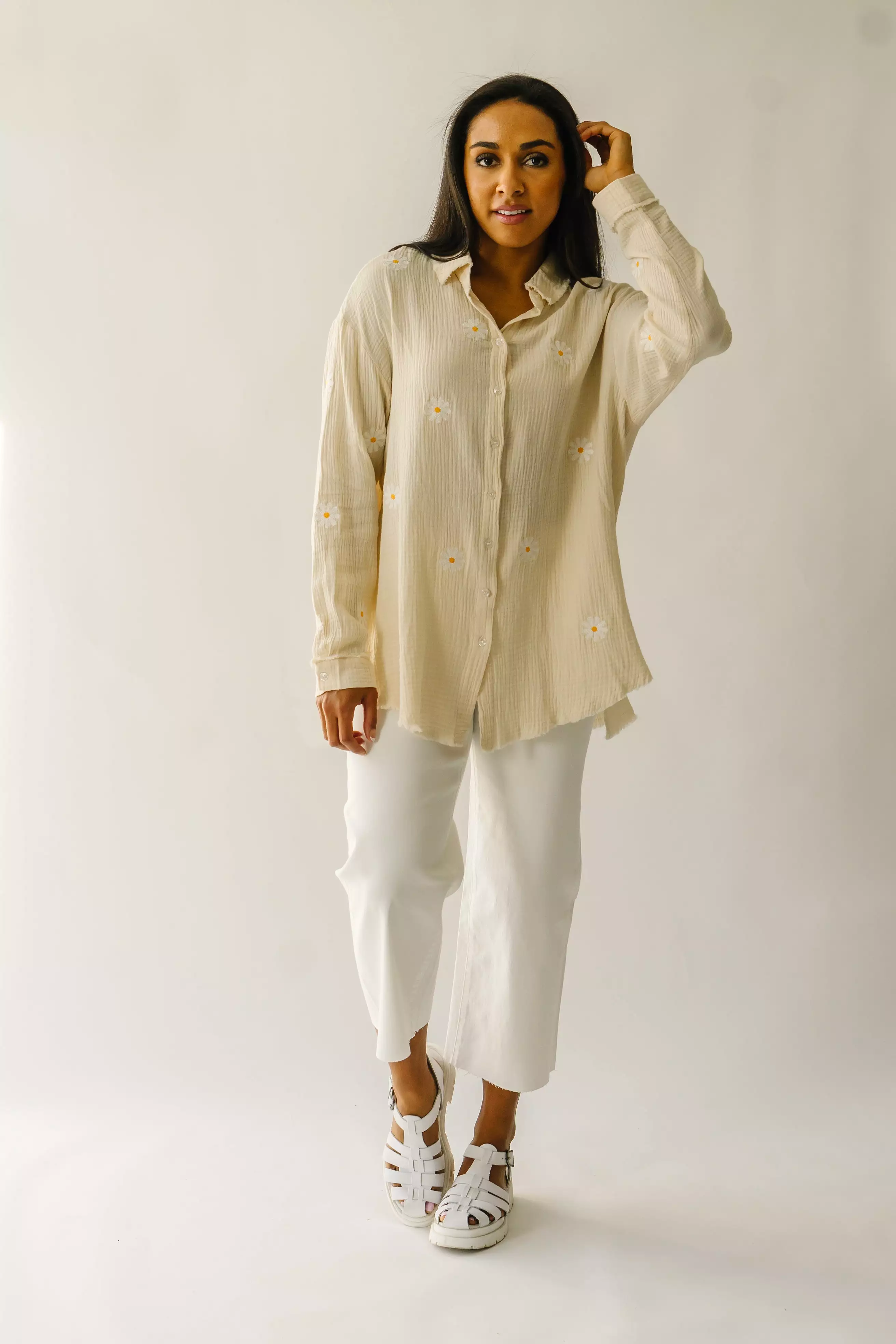 Taupe Daisy Embroidered Blouse at Baytown