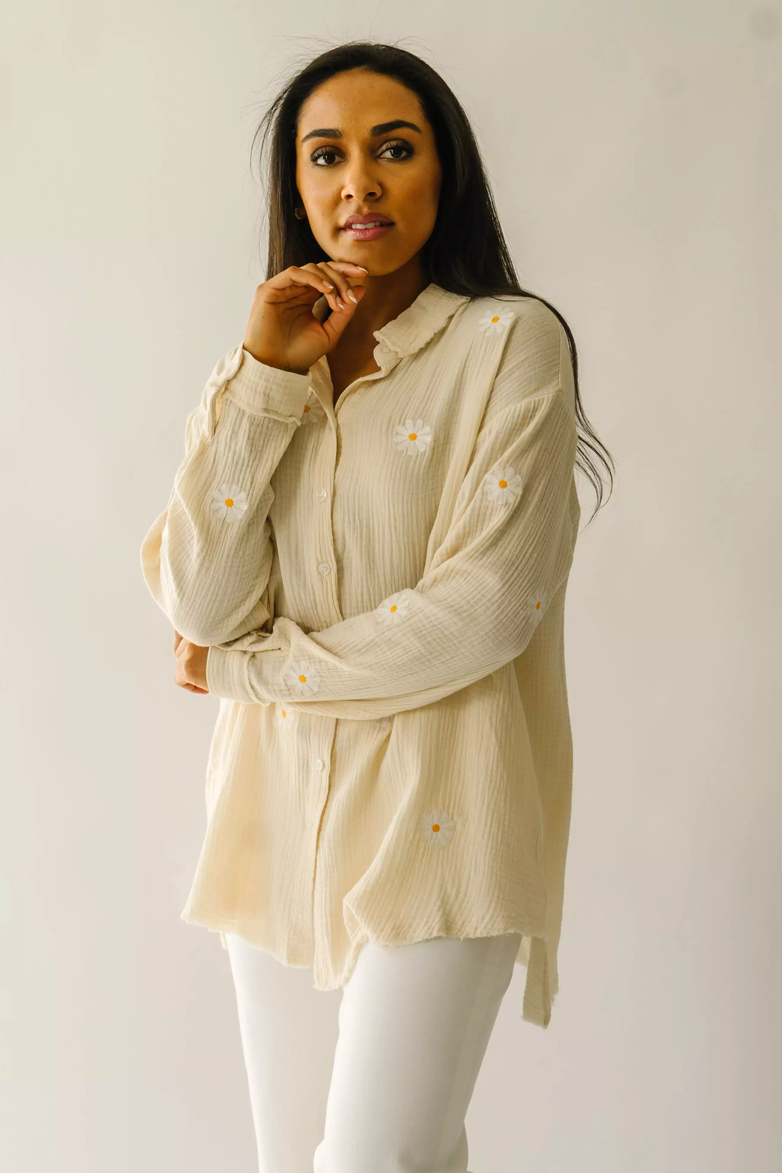 Taupe Daisy Embroidered Blouse at Baytown