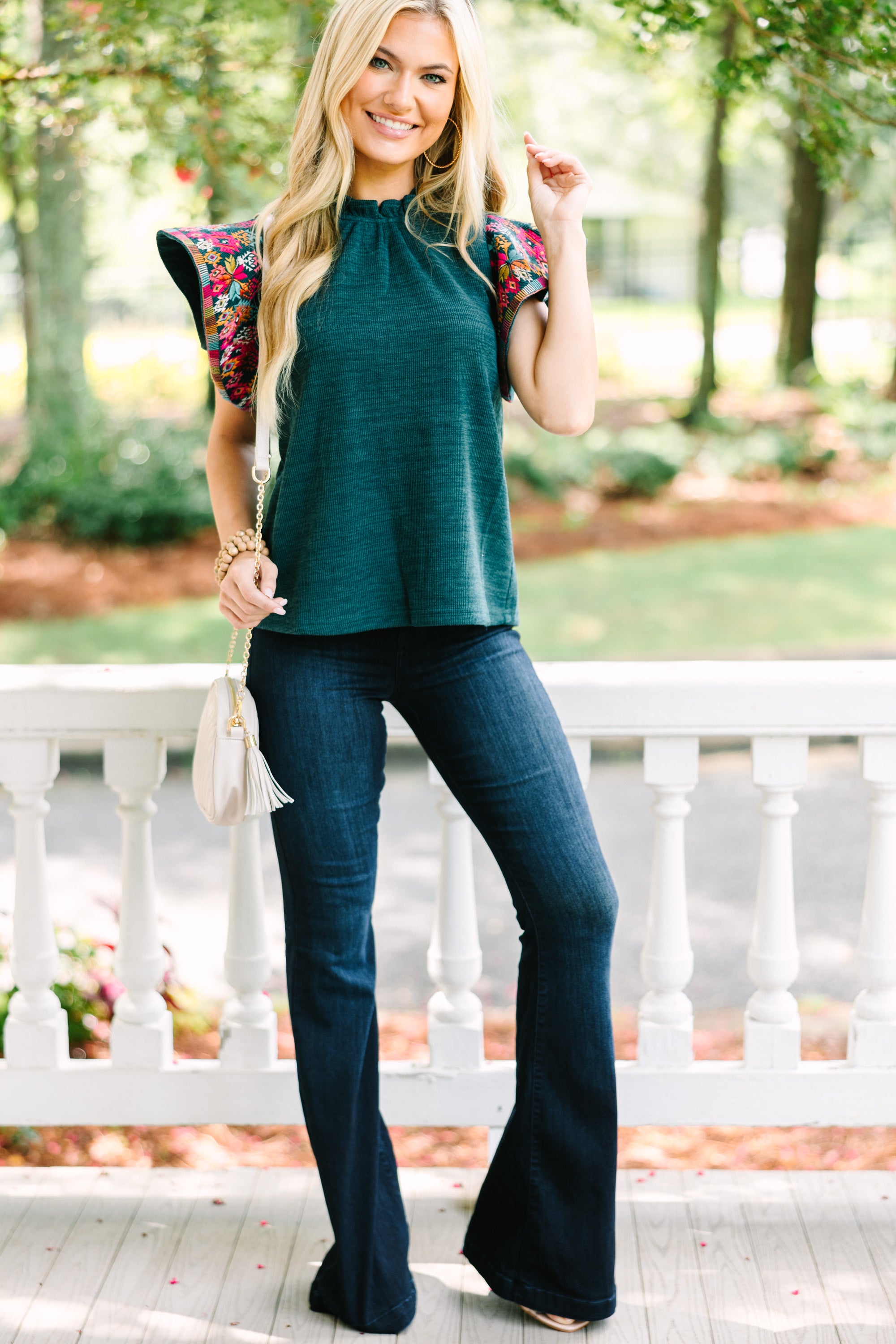 THML Teal Blue Embroidered Blouse