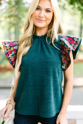 THML Teal Blue Embroidered Blouse